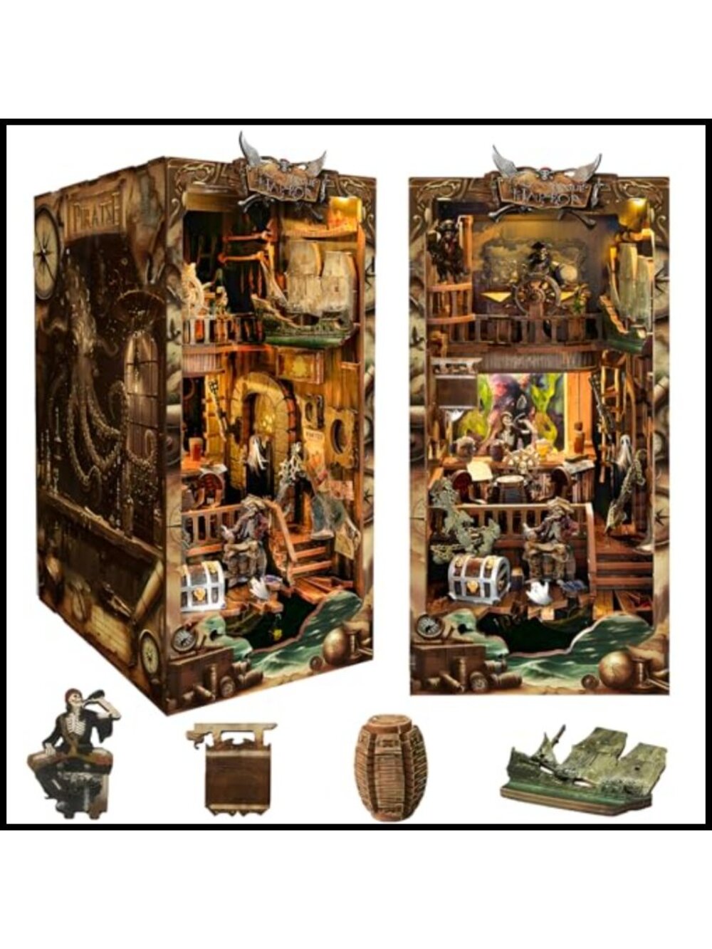 DIY Book Nook Kit Wooden Dollhouse Bookshelf Insert LED Light Craft Gift